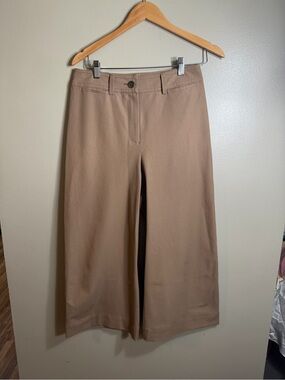 Trina Turk Taupe Cropped Wide Leg Pants Size 4 Cotton Stretch Career Resort